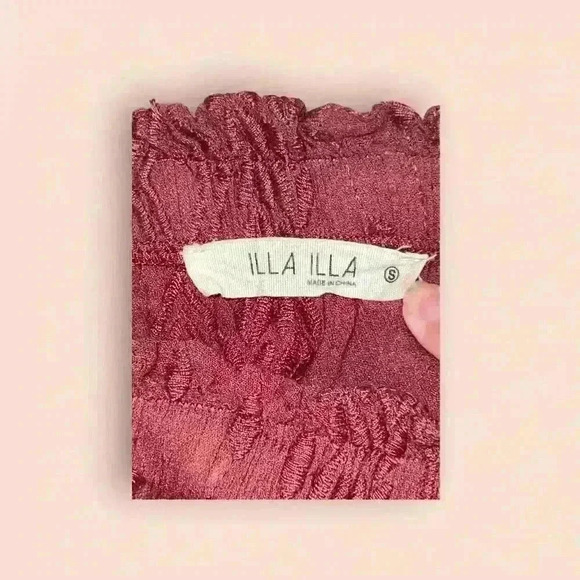 ILLA ILLA Maroon Off-The-Shoulder Crop Top Tie Neck Long Sleeve Blouse Size S - Picture 4 of 4
